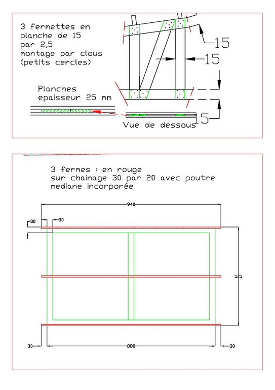 Détail des  fermettes et vue en plan